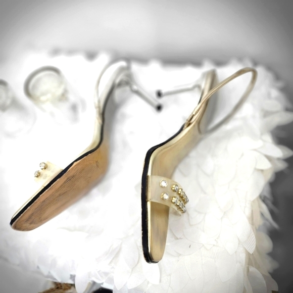 Zara shoes gold metallic kitten slingback heels  clear embellished vamp size 9 - Picture 3 of 11